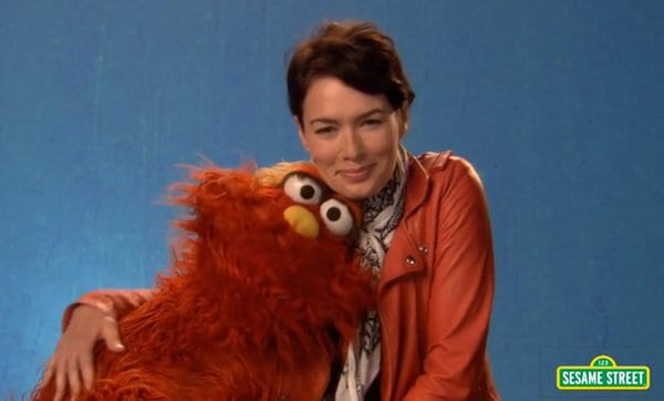 Lena Headey and Murray discuss the word "relax" on Sesame Street