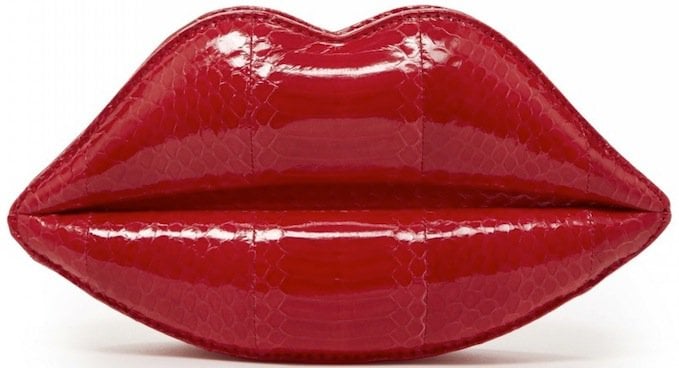 Lulu Guinness Snakeskin "Lips" Clutch in Red