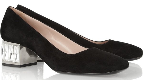 Miu Miu Crystal-Embellished Pumps in Black Suede