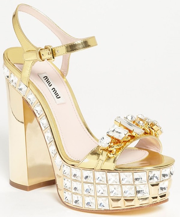 Miu Miu Crystal Ankle-Strap Platform Sandals