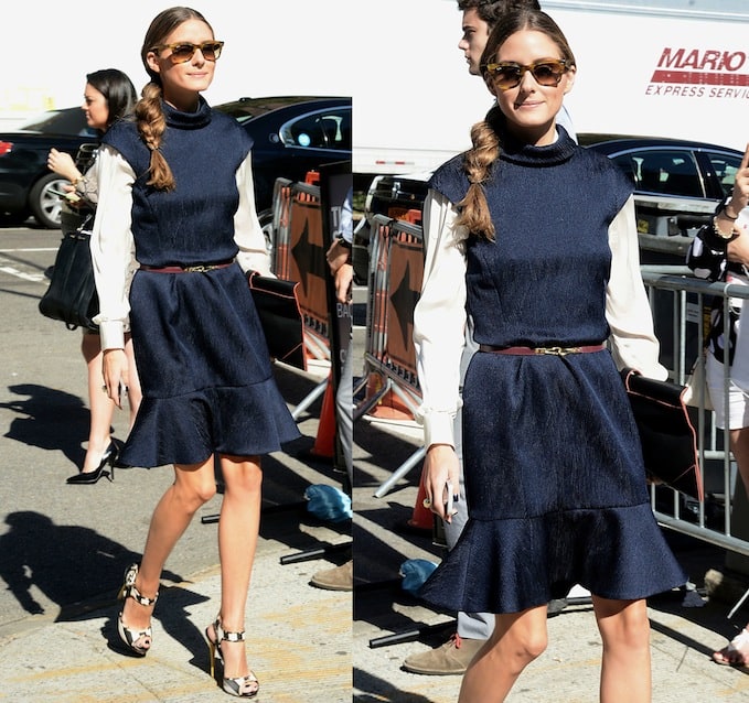 Olivia Palermo at Mercedes-Benz NY Fashion Week, showcasing her chic style in a Carolina Herrera dress, September 9, 2013