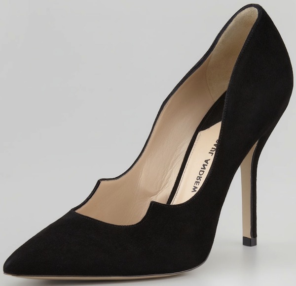 Paul Andrew "Zenadia" Suede Peaked-Vamp Pointed-Toe Pumps in Black