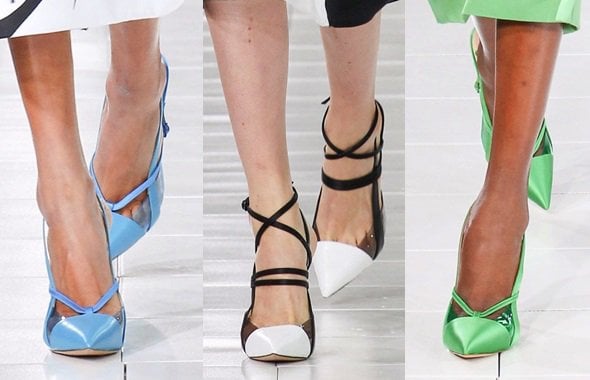 Prabal Gurung keeping it ladylike with paneled and strappy pointy pumps for Spring 2014