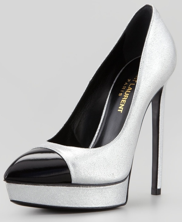 Saint Laurent "Janis" Cap-Toe Pumps in Silver Metallic