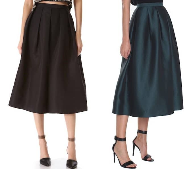 Tibi Silk Faille Full Skirt in Black and Tibi 'Simona' Jacquard Full Skirt in Green