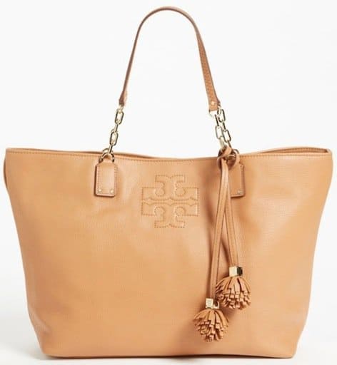 Tory Burch "Thea" Leather Tote in Nutmeg