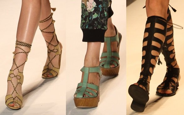 Tracy Reese going for an all-out summer look with her lace-up-to-the-knee sandals and platform wedges for Spring 2014