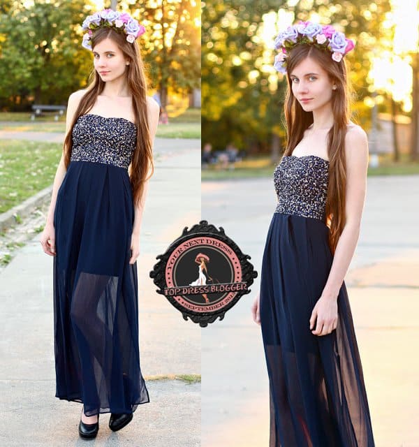 Ariadna's embellished and sheer long gown