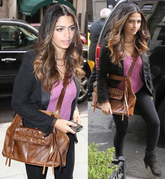 Camila Alves leaving her apartment with a Muxo bag on March 10, 2012
