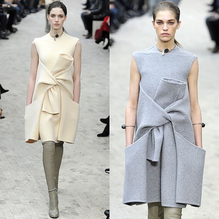Dresses with sleeves tied at the waist from the Céline fall 2013 fashion show