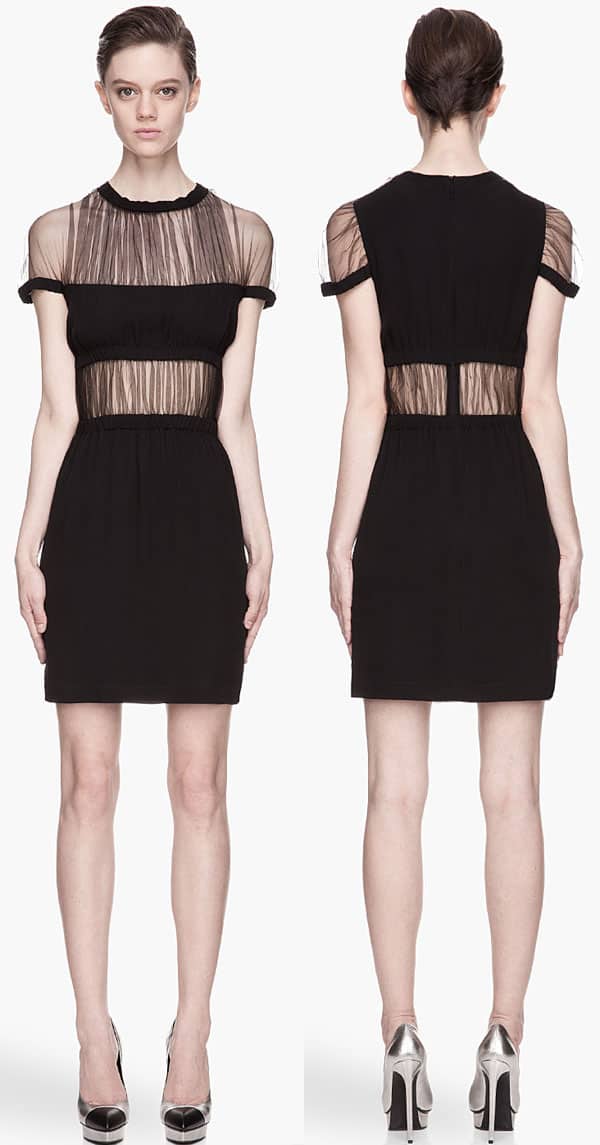 Christopher Kane Black Mesh Shawl Top Gathered Silk Dress