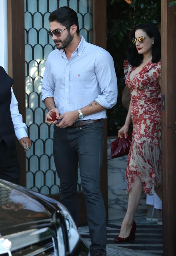 Dita Von Teese leaving Cecconi's Restaurant in Los Angeles, looking elegant and confident on October 16, 2013