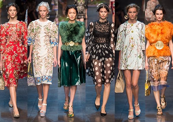 Elegant models walk the runway in Dolce & Gabbana's Spring/Summer 2014 collection at Milan Fashion Week