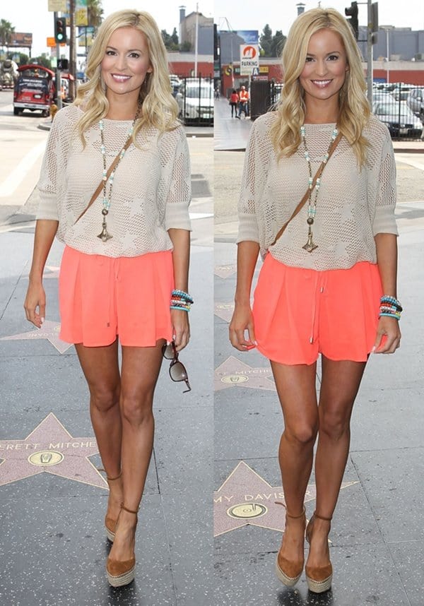 Bachelorette star Emily Maynard walking down the Hollywood Walk of Fame in Los Angeles on October 7, 2013