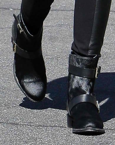 Emmy Rossum steps out in stylish Rachel Zoe Terri booties, completing her all-black ensemble with flair