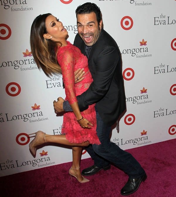 Actors Eva Longoria (L) and Ricardo Chavira attend the Eva Longoria Foundation dinner