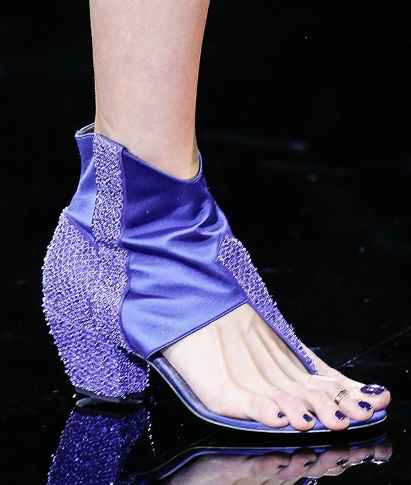 Luxurious Giorgio Armani sandal embellished with sparkling crystals and a chic blue finish