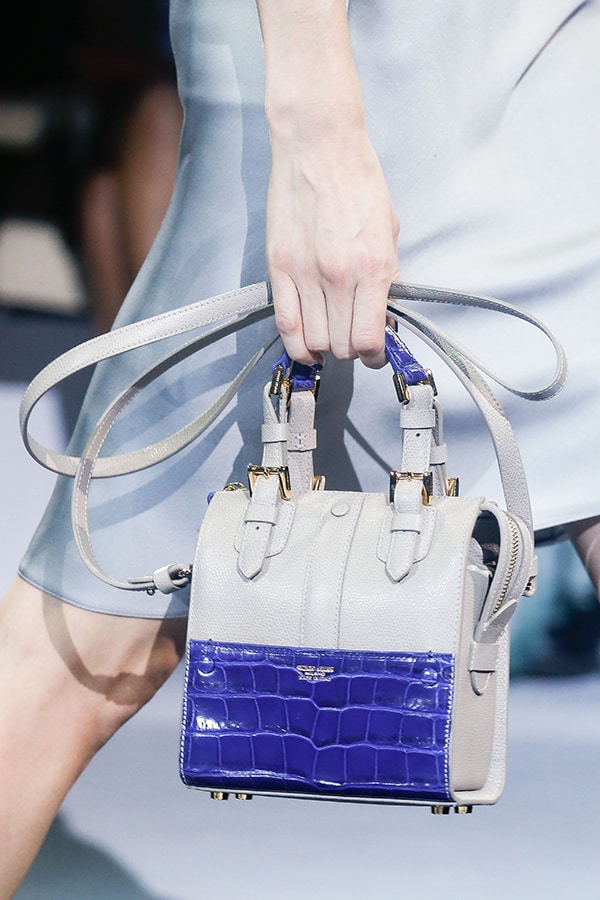 Blue and white Giorgio Armani handbag with abstract designs