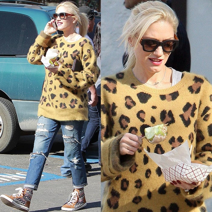 Gwen Stefani with a plain-Jane-ponytail do at an outdoor fair at the Lake Arrowhead Resort and Spa