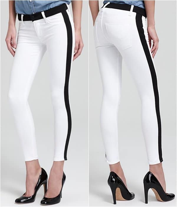 Hudson Jeans Leeloo Color Block Super Skinny Crop in White