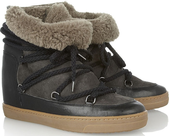 Isabel Marant Nowles Wedge Booties in Black Suede and Leather