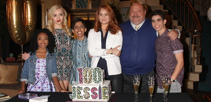 Skai Jackson, Peyton List, Karan Brar, Debby Ryan, Kevin Chamberlin, and Cameron Boyce attend Disney Channel's 100 episode celebration for 'Jessie'