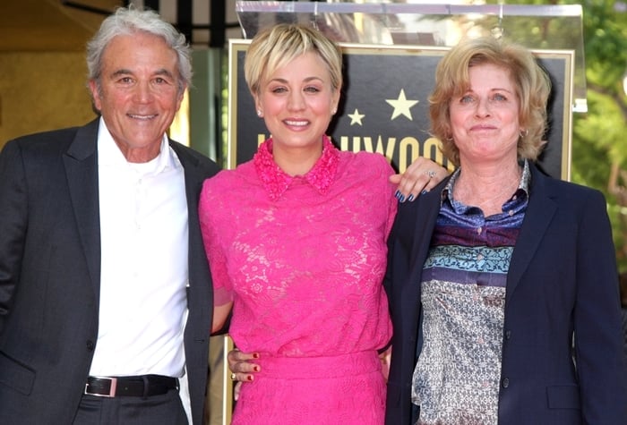 Kaley Cuoco with her parents Layne Ann (née Wingate) and Gary Carmine Cuoco on the Hollywood Walk of Fame