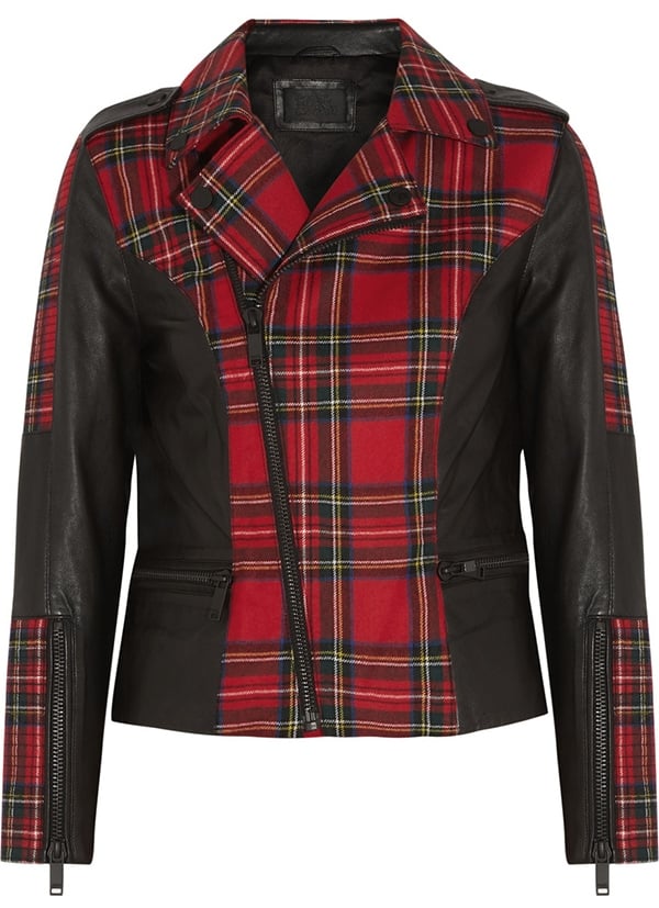 Karl Lagerfeld 'Vicious' tartan biker jacket featuring black leather insets