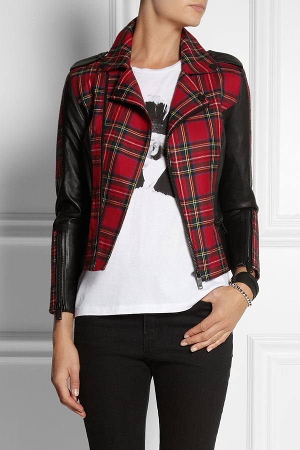 Karl Lagerfeld 'Vicious' tartan biker jacket with snap-fastening epaulets and zipped pockets