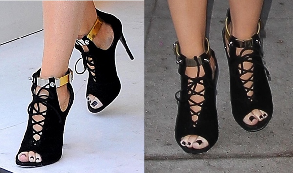 Khloe Kardashian shows off her feet in Giuseppe Zanotti for Anja Rubik suede booties