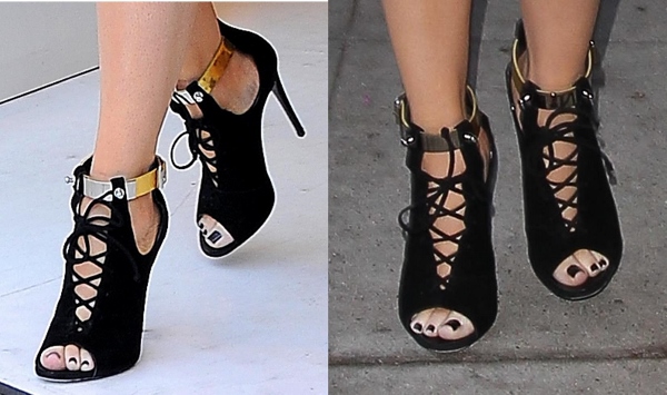 Khloé Kardashian shows off her feet in Giuseppe Zanotti for Anja Rubik suede booties