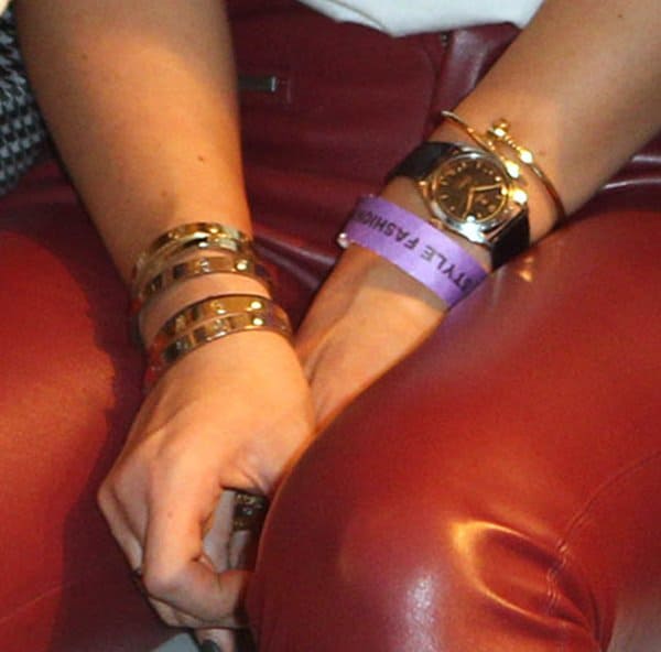 Kylie Jenner accessorized her fierce ensemble with stacks of Cartier "Love" bracelets