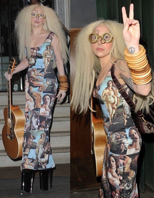 Lady Gaga wears a vintage dress adorned with Botticelli's Birth of Venus