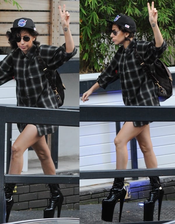 Lady Gaga arrives at a studio in London on October 29, 2013