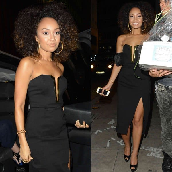 Leigh Anne Pinnock slipped into a pair of basic black pumps and picked up a simple black clutch to complete her classic look