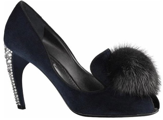 Louis Vuitton Frill Pompom Pumps in Bleu Nuit