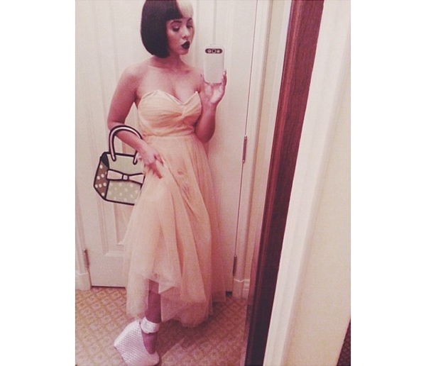 Melanie Martinez's Instagram photo where she is wearing a prom dress and Jeffrey Campbell shoes on October 4, 2013