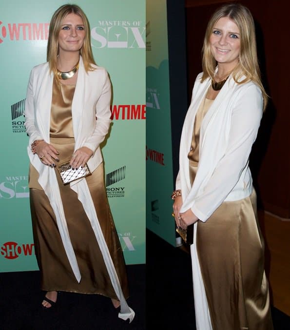Mischa Barton wears a gold Rubin & Chapelle dress at the premiere of the 'Masters of Sex'