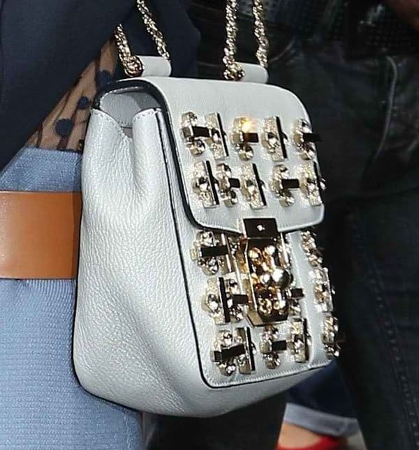 Olivia Palermo's Chloe Elsie crystal-embellished cream leather clutch