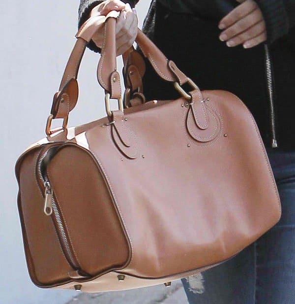 Rachel Bilson toting a brown structured bag from Chloé