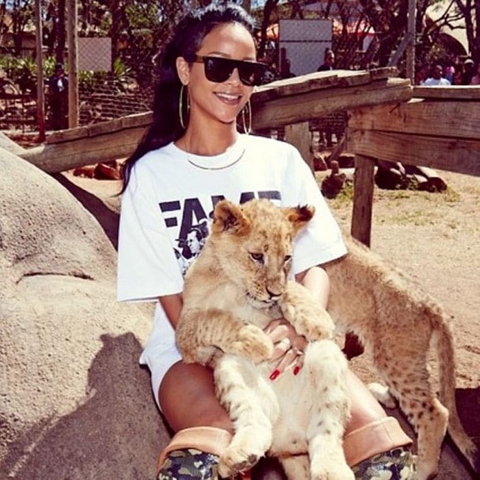 Rihanna visits an animal sanctuary in Johannesburg on October 14, 2013