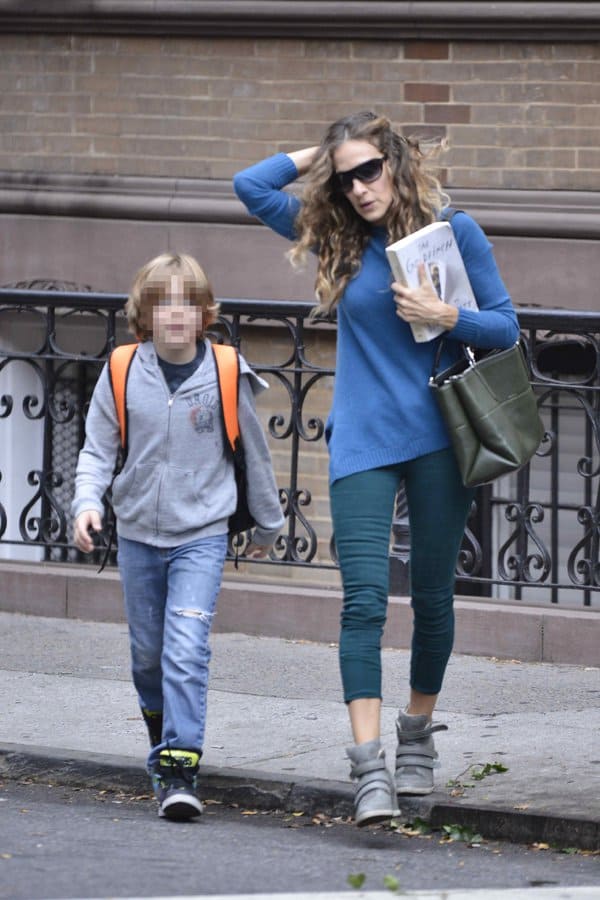 Sarah Jessica Parker walking her children to school in Manhattan, New York, on October 7, 2013