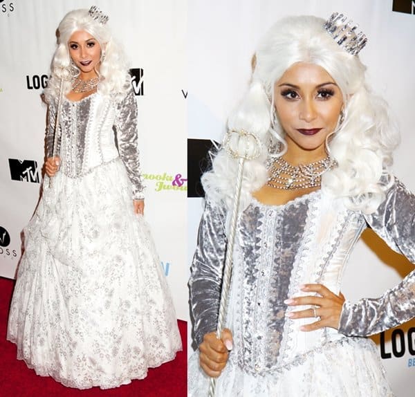 Snooki embodies the White Queen from 'Alice in Wonderland' with grace and opulence at the Night of the Living Drag, New York, October 26, 2013