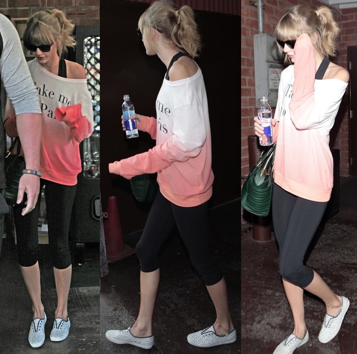 Taylor Swift styled her graphic sweatshirt with cropped yoga pants