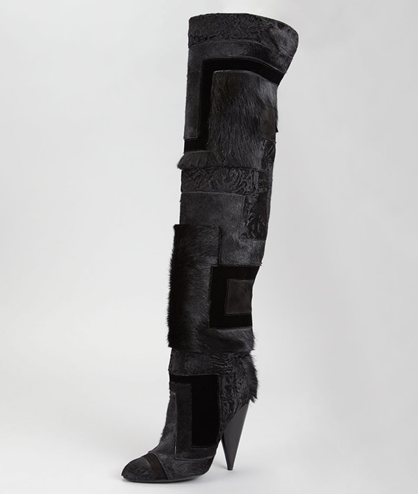 Tom Ford Geometric Patchwork Fur Over-the-Knee Boots