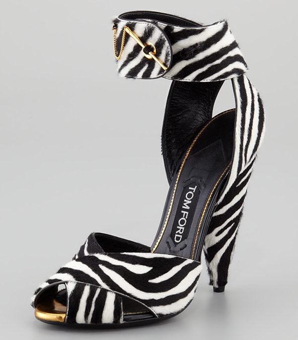 Tom Ford Zebra-Print Pin-Detail Ankle-Strap Sandals