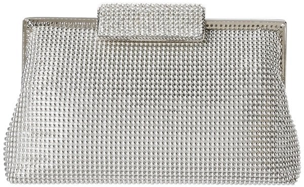 Whiting and Davis Plated Brass Mesh Clutch Adorned With Crystal Fringes
