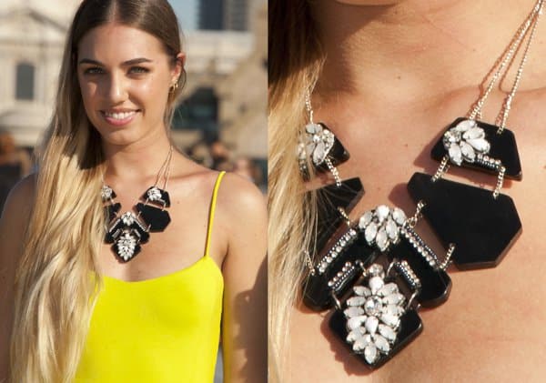 The 24-year-old fashion model and daughter of Duran Duran lead singer Simon Le Bon looked gorgeous in her long yellow dress, which was accessorized with a chunky black-and-white bib necklace.