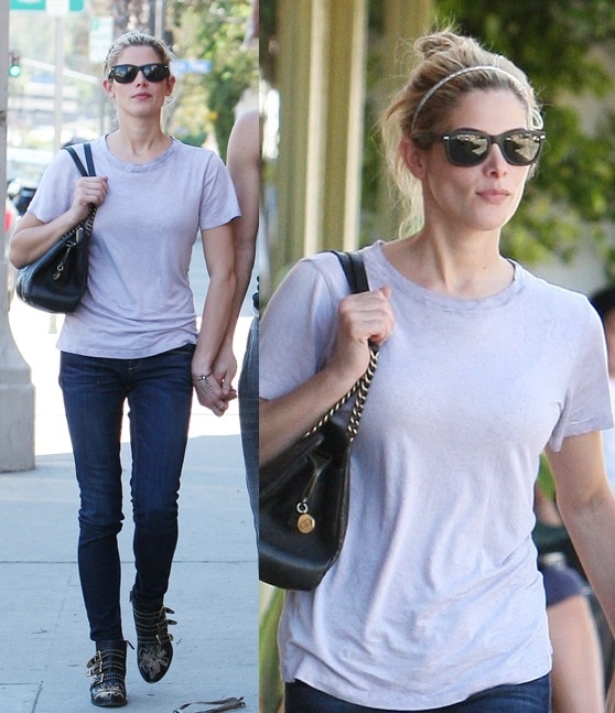 Ashley Greene had her blonde hair tied into a loose bun