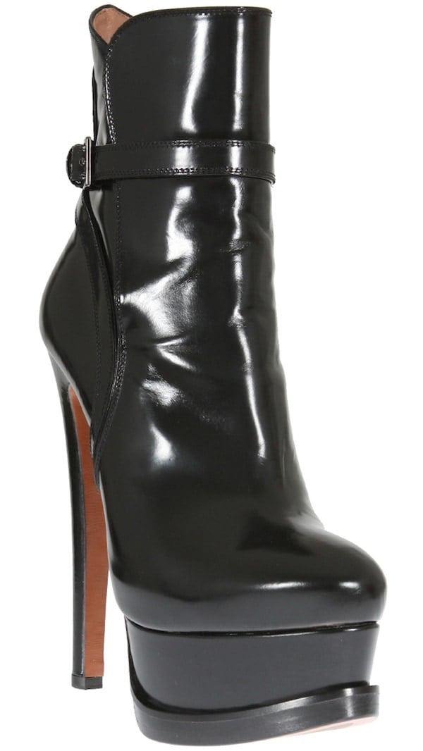 Azzedine Alaia Black Glazed Leather Bootie